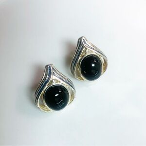 Vintage Roman Brand Earrings Black Stone Silver Tear Drop